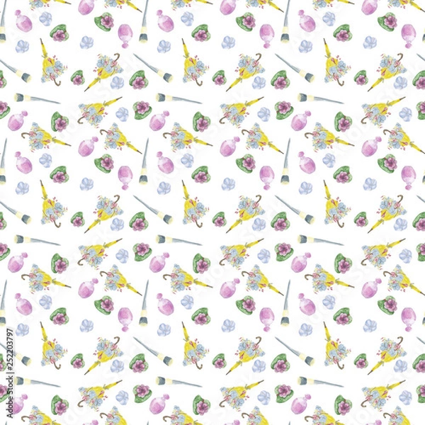 Fototapeta Spring seamless pattern, umbrella design and flowers