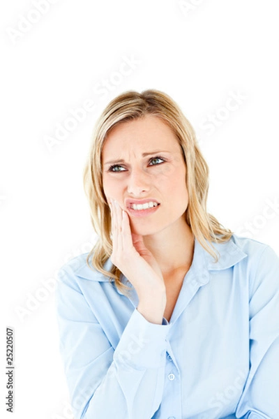 Fototapeta Dejected businesswoman with toothache