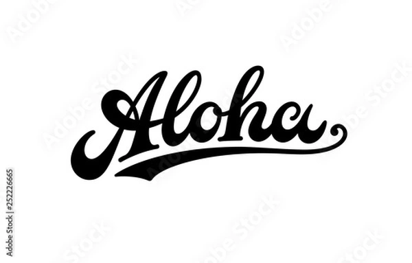 Fototapeta Vintage Aloha text, emblem and logo isolated on white. Hand drawn Aloha Hawaiian word for hawaii shirt print or sign. Lettering for tropical or summer party invitation, flyer and poster design.