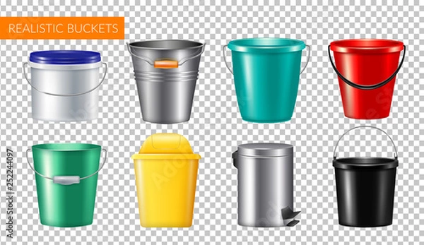 Obraz Realistic Buckets Transparent Icon Set