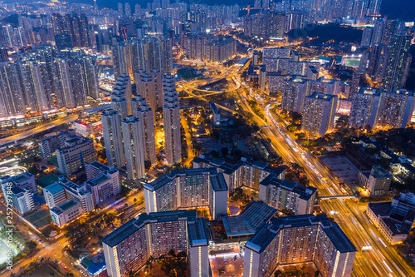 Fototapeta  Top down view of Hong Kong Kowloon side at night