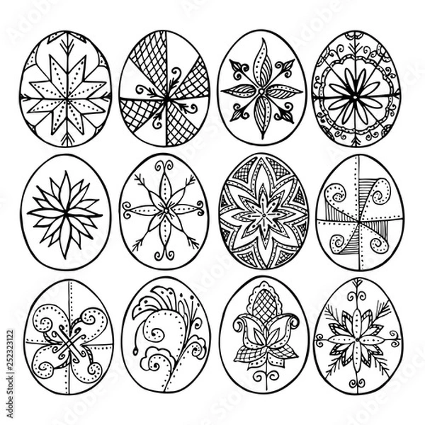 Fototapeta Easter eggs, Paschal eggs, decorated with beeswax - to celebrate Easter. Its old tradition handmade doodle patterns