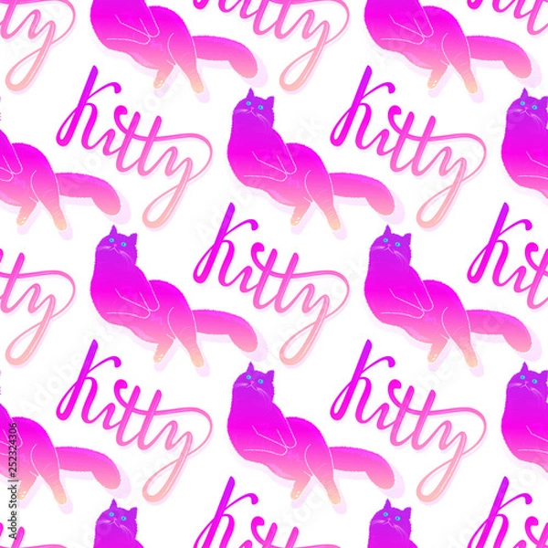 Fototapeta Pink dreamy kitty pattern