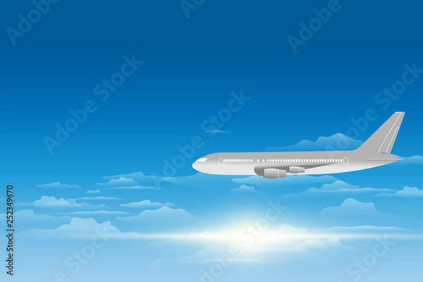 Fototapeta sky view of a plane . Passenger airplanes on the sky view background. vector illustration