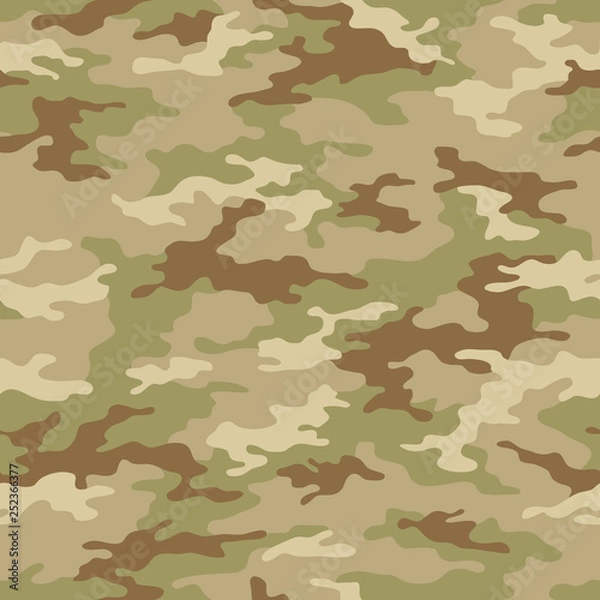 Fototapeta Seamless camouflage pattern. Khaki texture, vector illustration. Camo print background. Abstract military style backdrop