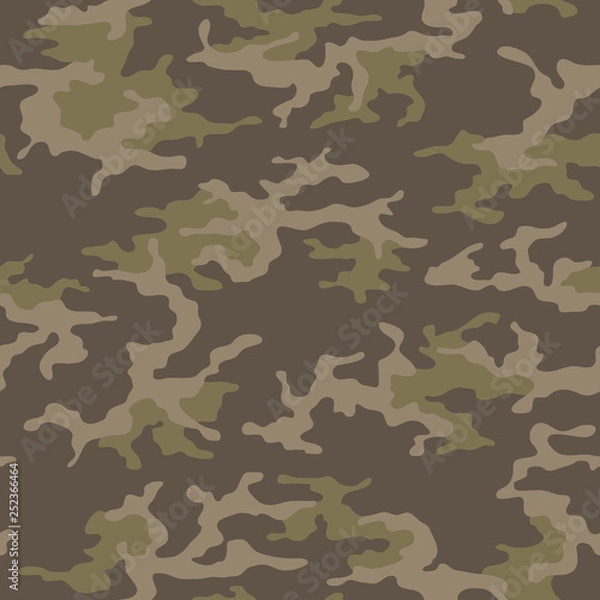 Fototapeta Seamless camouflage pattern. Khaki texture, vector illustration. Camo print background. Abstract military style backdrop
