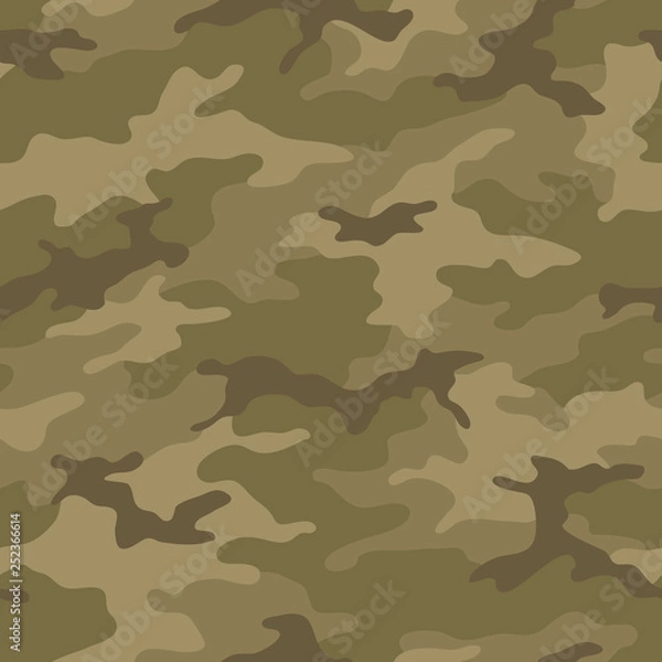Fototapeta Seamless camouflage pattern. Khaki texture, vector illustration. Camo print background. Abstract military style backdrop