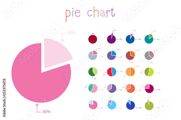 Fototapeta Set of business cycle flow diagrams, pie chart for documents,reports,presentations,infographic,0 5 10 15 20 25 30 35 40 45 50 55 60 65 70 75 80 85 90 95 100 percent clock style. Vector illustration.
