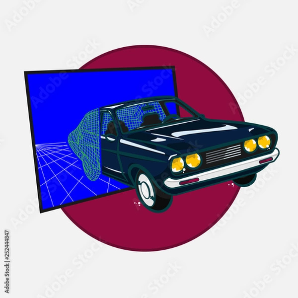 Obraz Retro style car synthwave vector illustration.