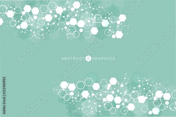Fototapeta Modern futuristic background of the scientific hexagonal pattern. Virtual abstract background with particle, molecule structure for medical, technology, chemistry, science. Social network vector