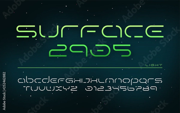 Fototapeta Sci-fi futuristic technology alphabet, uppercase letters and numbers. 