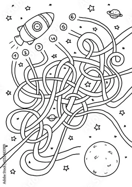 Obraz Rätselbild Labyrinth – Rakete zum Mond