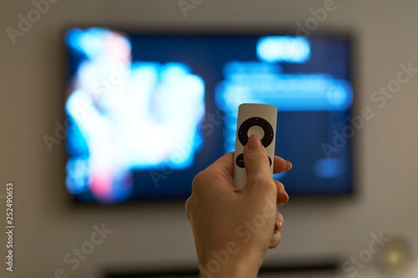 Obraz Holding hand on remote control