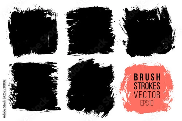 Fototapeta Vector set of big hand drawn brush strokes, stains for backdrops. Monochrome design elements set. One color monochrome artistic hand drawn backgrounds square shapes.