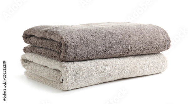 Fototapeta Fresh soft folded towels isolated on white