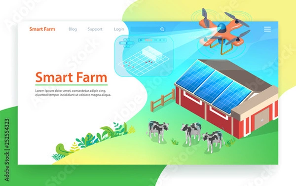 Fototapeta Smart Farm Technology. Drone Control. Isometric