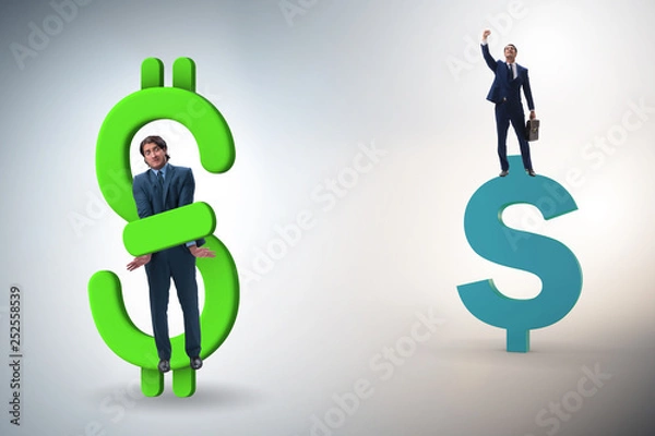 Fototapeta Businessman in dollar and debt concept