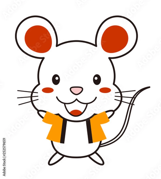 Fototapeta 法被を着てバンザイをしているねずみ　イラスト