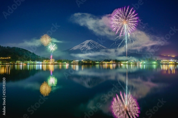 Obraz Mt Fuji Fullmoon Fireworks