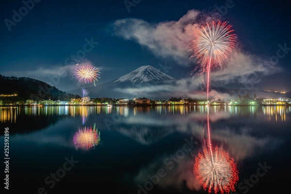 Obraz Mt Fuji Fullmoon Fireworks