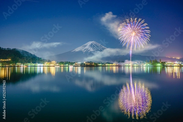 Obraz Mt Fuji Fullmoon Fireworks