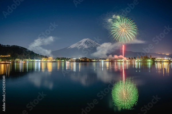 Obraz Mt Fuji Fullmoon Fireworks