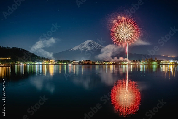Obraz Mt Fuji Fullmoon Fireworks