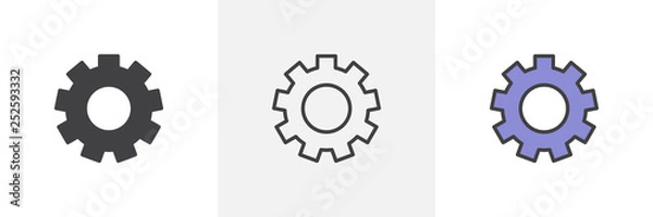 Fototapeta Settings gear icon. Line, glyph and filled outline colorful version, cog wheel outline and filled vector sign. Symbol, logo illustration. Different style icons set. Pixel perfect vector graphics
