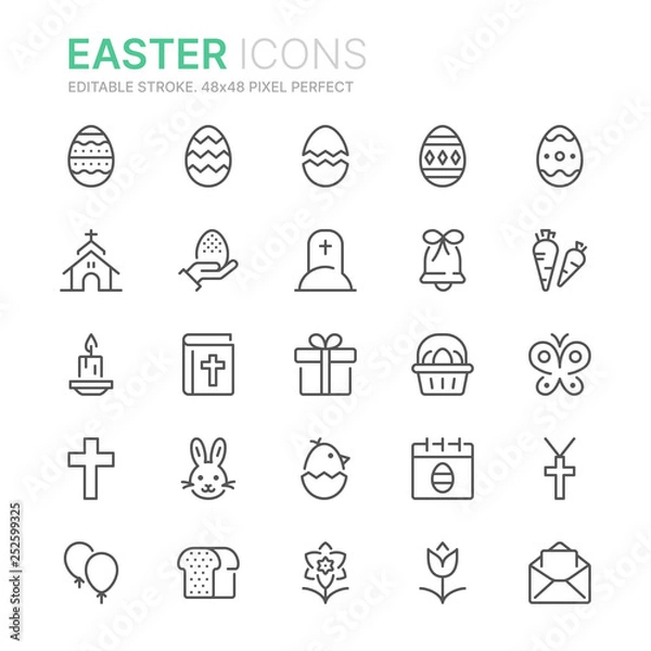 Fototapeta Collection of easter related related line icons. 48x48 Pixel Perfect. Editable stroke