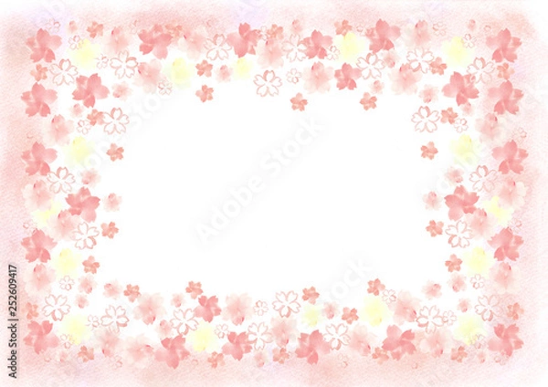 Fototapeta 手描き　桜　フレーム　パステル（周囲）
