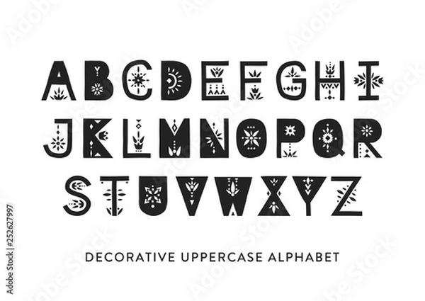 Obraz Vector display uppercase alphabet decorated with geometric folk patterns
