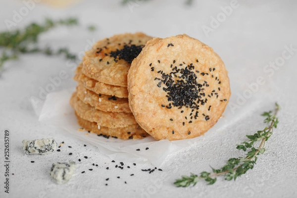 Fototapeta Cookies with blue cheese and cumin