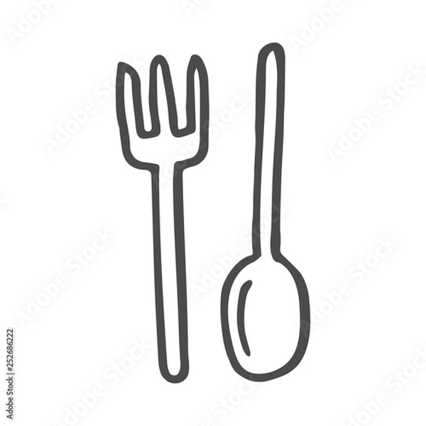 Fototapeta doodle simply fork and spoon, vector illustration