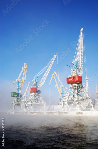 Obraz harbour cranes shrouded by a fog