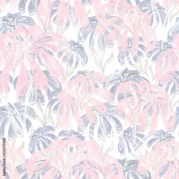 Fototapeta Seamless retro floral pattern in gray and pink pastel colors.