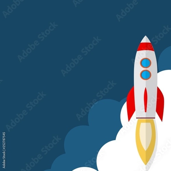 Fototapeta Rocket ship in a flat style. Space travel