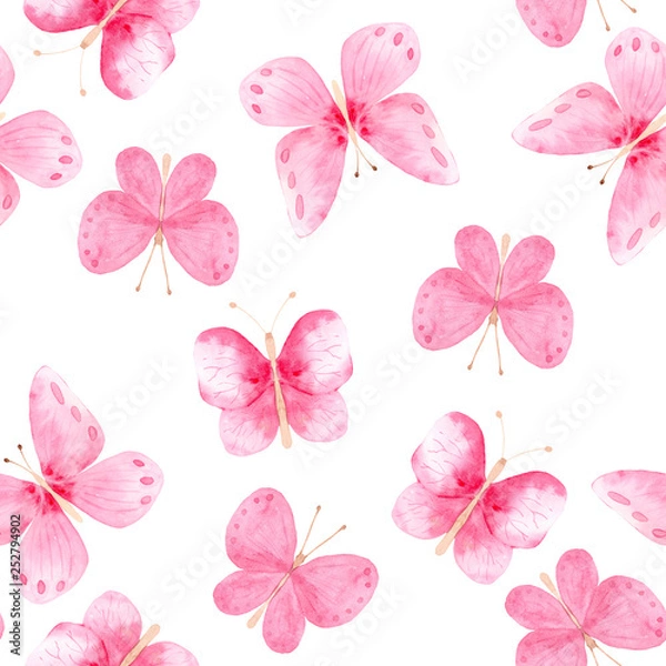 Obraz watercolor pattern of pink blue butterflies