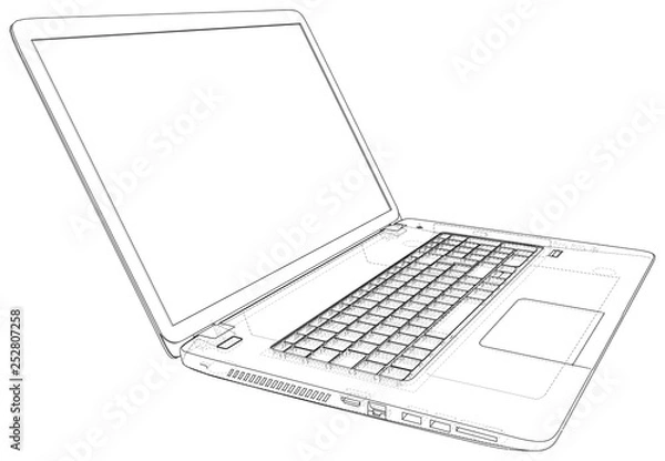 Fototapeta Laptop outline isolated on white background. Created illustration of 3d.