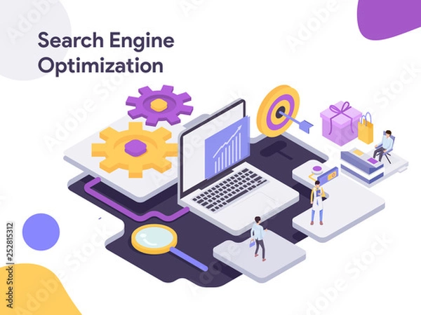 Fototapeta Search Engine Isometric Optimization Illustration. Modern flat design style for website and mobile website.Vector illustration