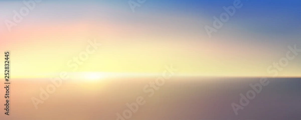 Fototapeta Abstract aerial panoramic view of sunrise over ocean. Nothing but blue bright sky and deep dark water. Beautiful serene scene. Romantic Vector illustration. EPS 10
