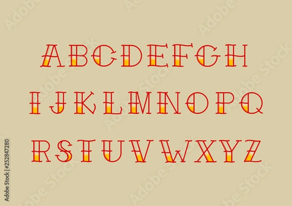 Fototapeta Custom letters alphabet really good for tattoo whit yellow shade and fine line