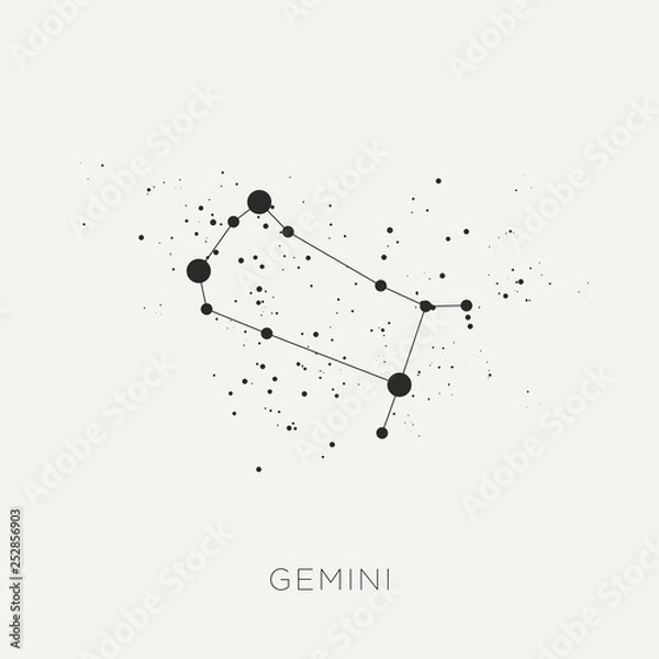 Obraz Gwiazda konstelacji zodiaku bliźnięta czarny biały wektor