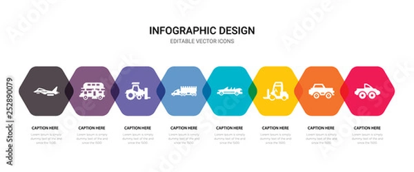 Fototapeta simple set of pickup truck, car, forklift, car icons, contains such as icons lorry, tractor, double decker bus, jet and more. 64x64 pixel perfect. editable vector set