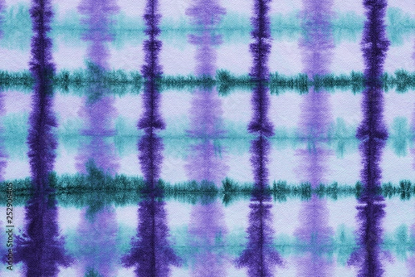 Fototapeta grid tie dye pattern hand dyed on cotton fabric abstract background.