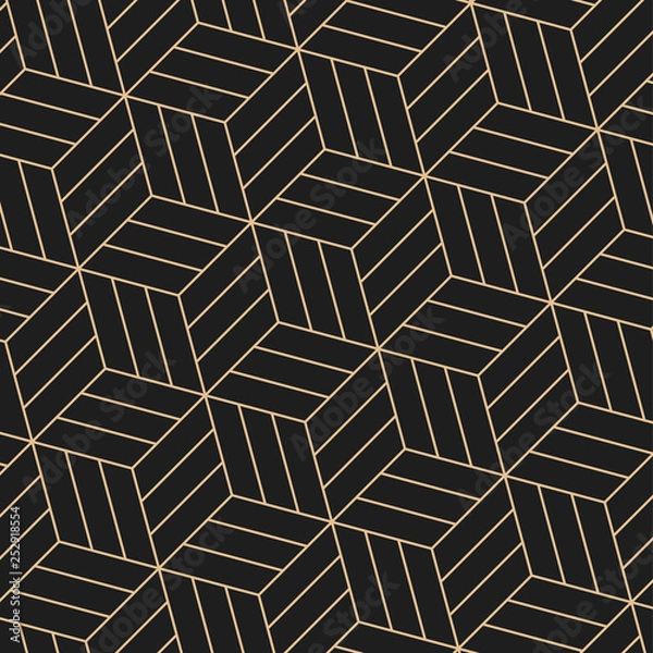 Obraz vector 3d gold geometric square black background seamless pattern