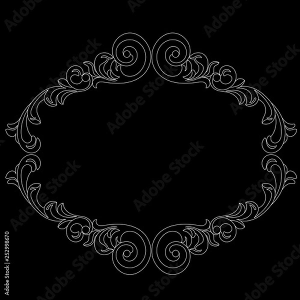 Fototapeta Vintage border frame engraving with retro ornament pattern in antique baroque style decorative design. Vector