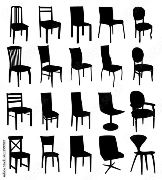 Obraz Black chair silhouettes group. Vector set on white background