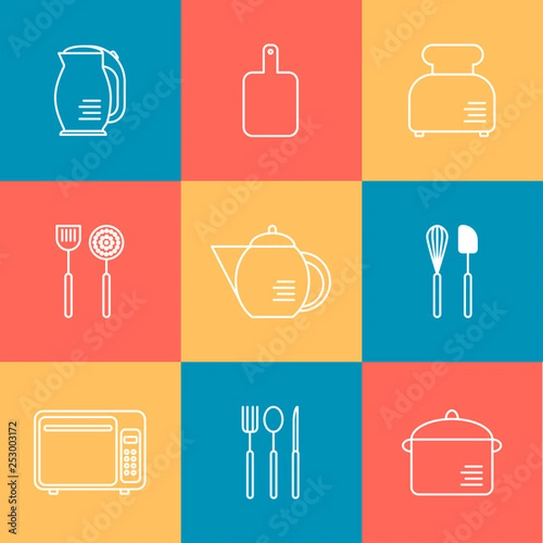 Obraz Kitchen appliances set vector line collection