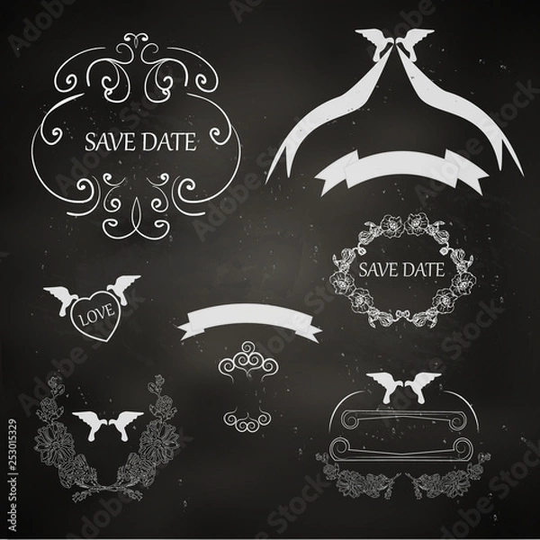 Obraz set of vintage icons on chalkboard