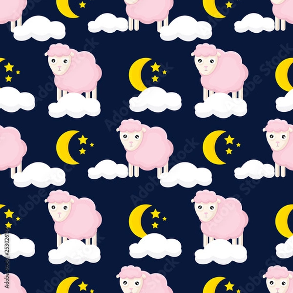 Fototapeta seamless pattern with ram and moon and stars